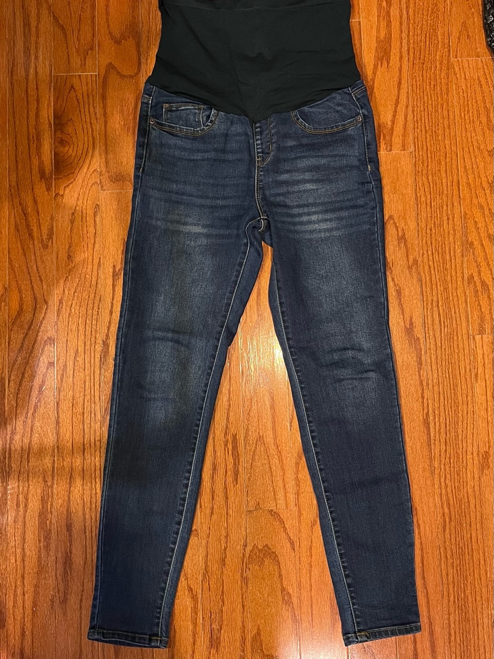 Dark Blue Maternity Skinny Jeans with Black Support Panel